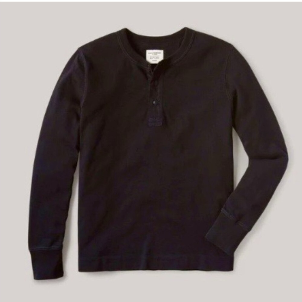 Buck Mason Field Spec Cotton Surplus Henley Dark Brown Long Sleeve Shirt Small